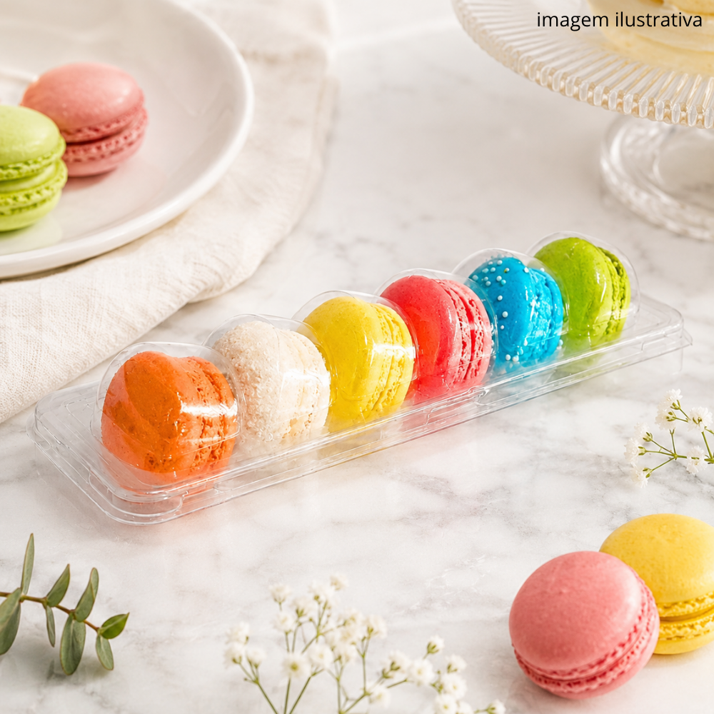 EMBALAGEM PARA MACARONS CRISTAL 6 CAVIDADES PET 5 UNIDADES MINI DOCES