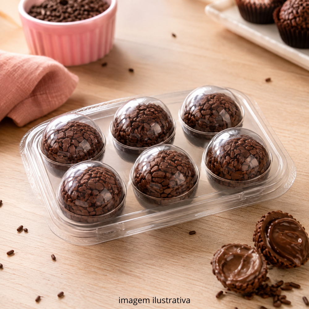 EMBALAGEM CRISTAL PARA 6 DOCINHOS PET 5 UNIDADES BRIGADEIROS