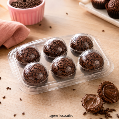 EMBALAGEM CRISTAL PARA 6 DOCINHOS PET 5 UNIDADES BRIGADEIROS