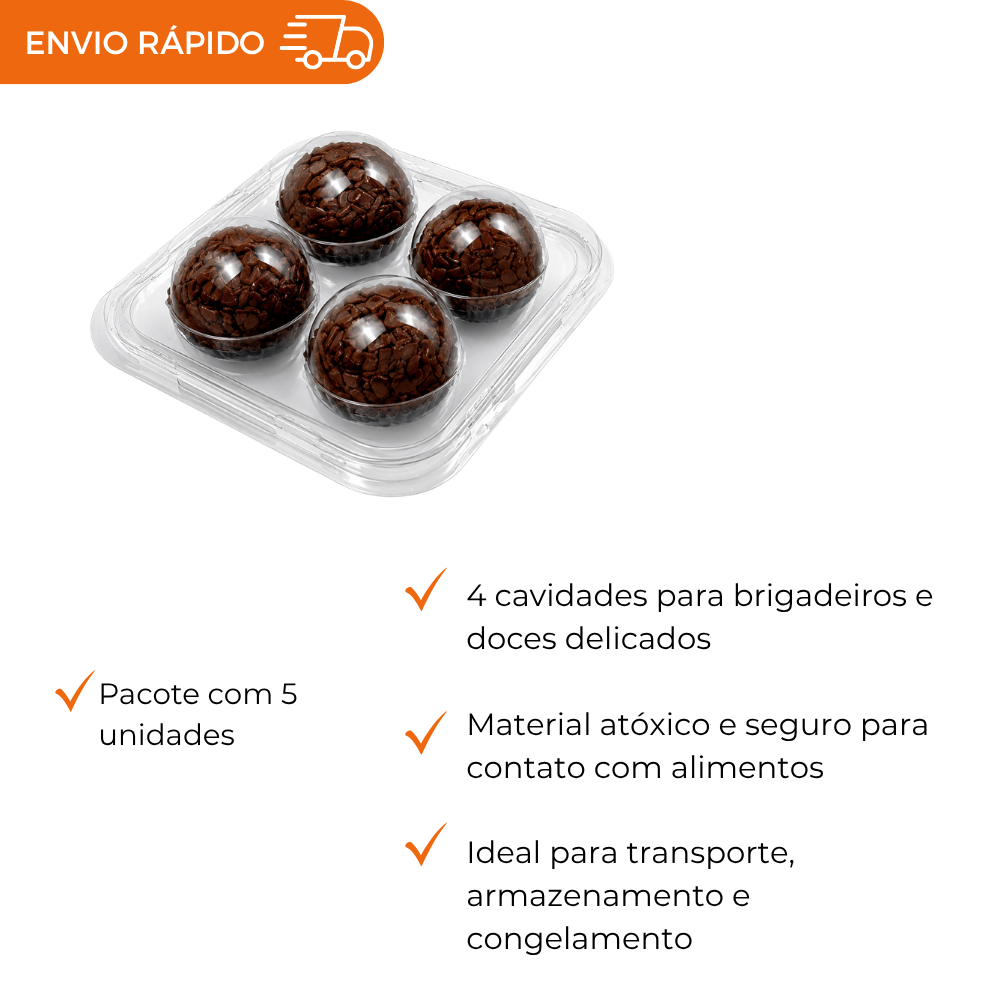 EMBALAGEM CRISTAL PARA 4 DOCINHOS PET 5 UNIDADES BRIGADEIROS