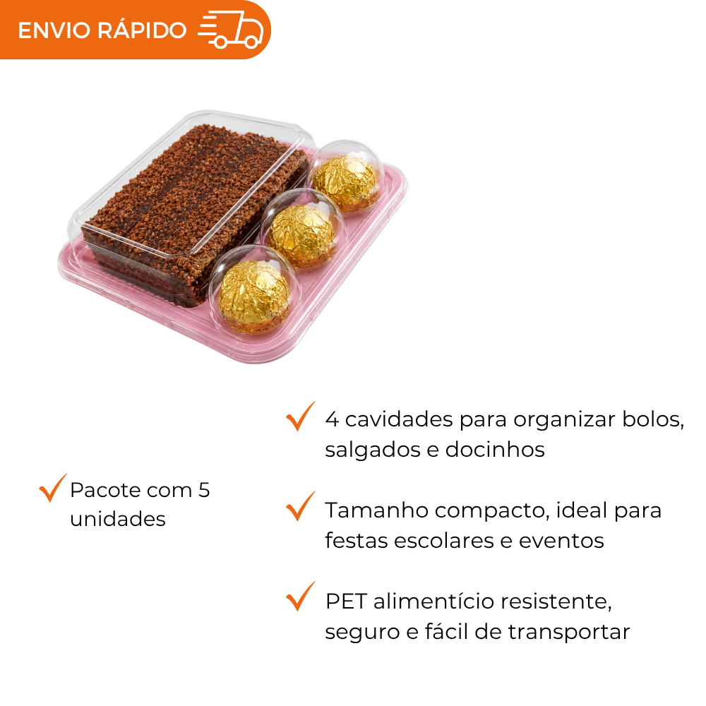 EMBALAGEM ROSA PARA DOCES, BOLOS E SALGADOS 5 UNIDADES FESTA INFANTIL