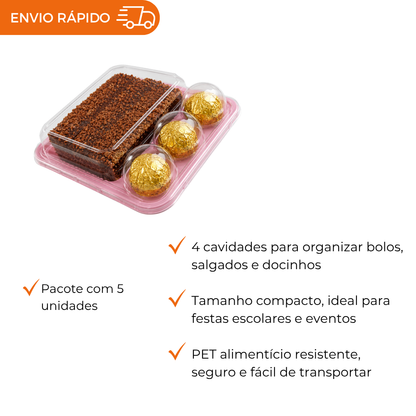 EMBALAGEM ROSA PARA DOCES, BOLOS E SALGADOS 5 UNIDADES FESTA INFANTIL
