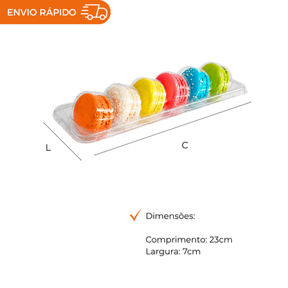 EMBALAGEM PARA MACARONS CRISTAL 6 CAVIDADES PET 5 UNIDADES MINI DOCES