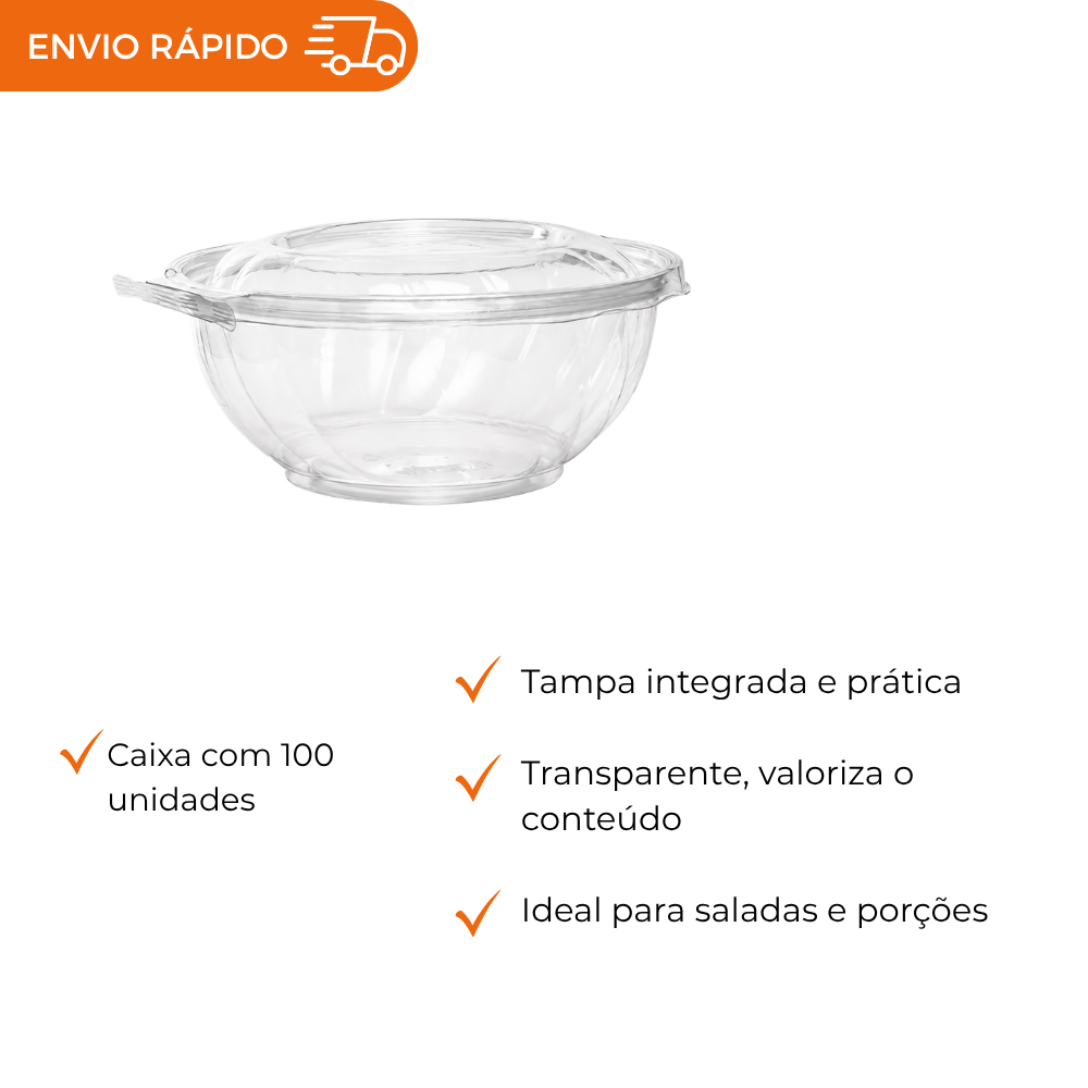 SALADEIRA TRANSP 1000ML C/LACRE - F261 - CX C/100