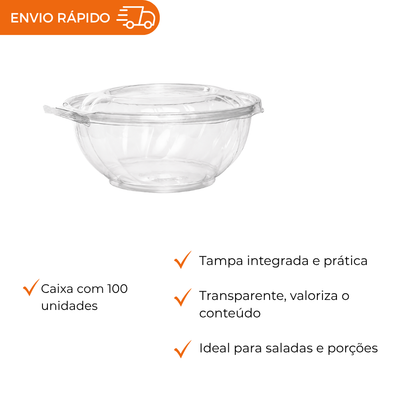 SALADEIRA TRANSP 1000ML C/LACRE - F261 - CX C/100