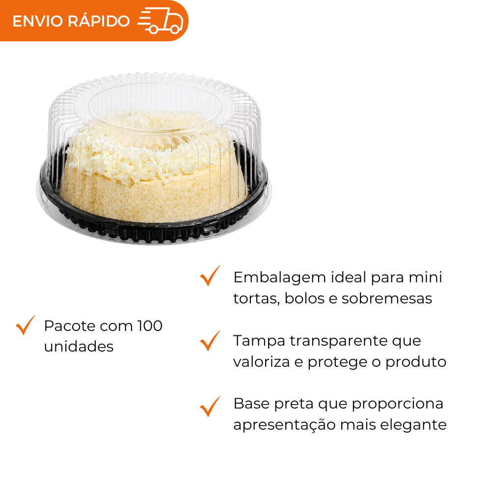 EMBALAGEM PET TORTA MINI PT - D 32M - CX C/100