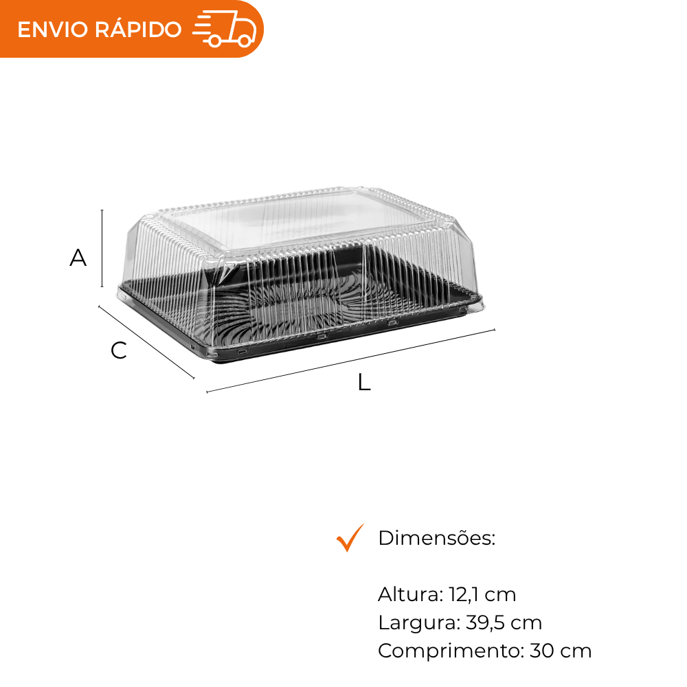 EMBALAGEM PET TORTA RET GR PT - G 70MM - CX C/20