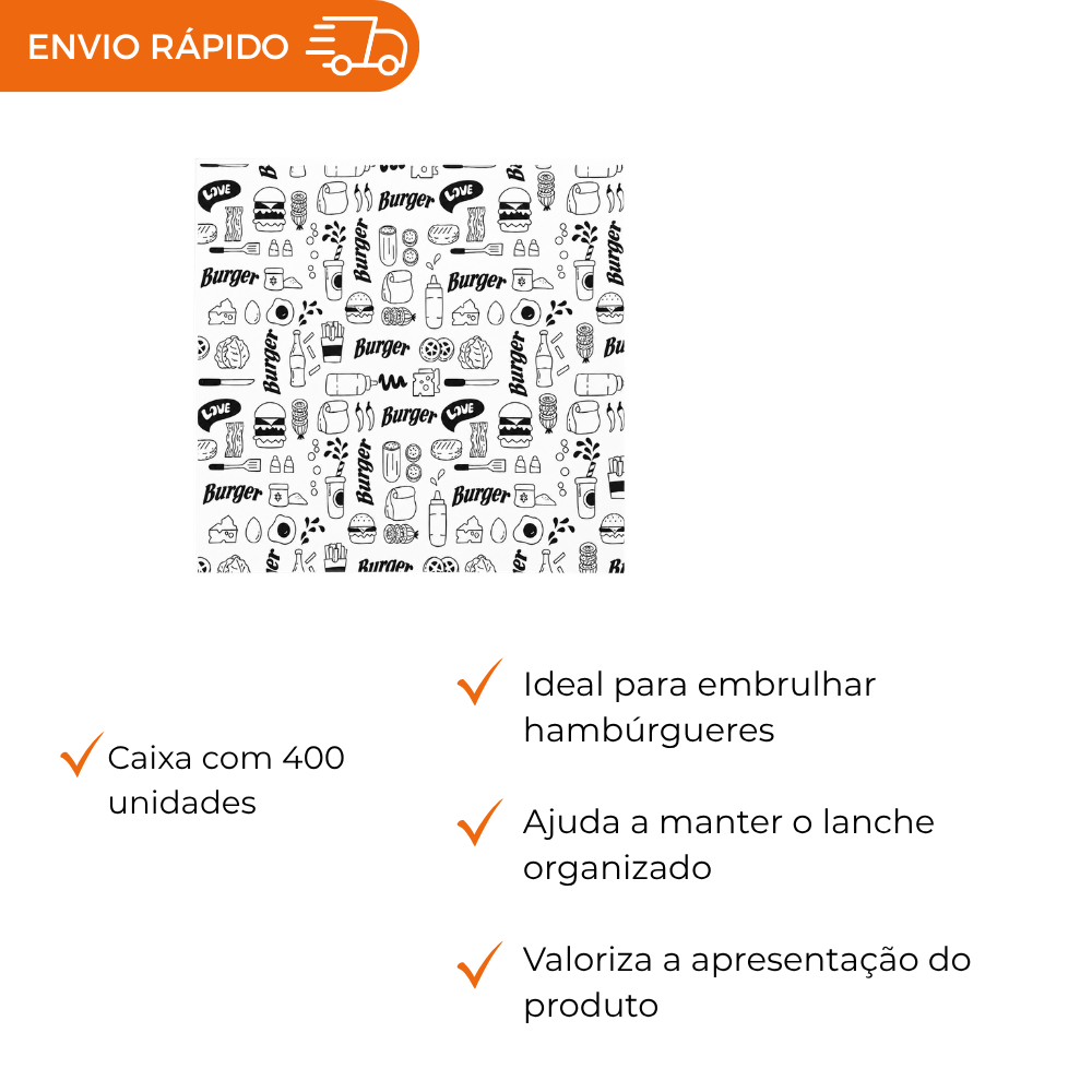 PAPEL ANTI GORDURA P/HAMBURGUER 33X44 - CX C/400