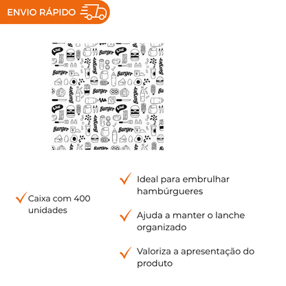 PAPEL ANTI GORDURA P/HAMBURGUER 33X44 - CX C/400
