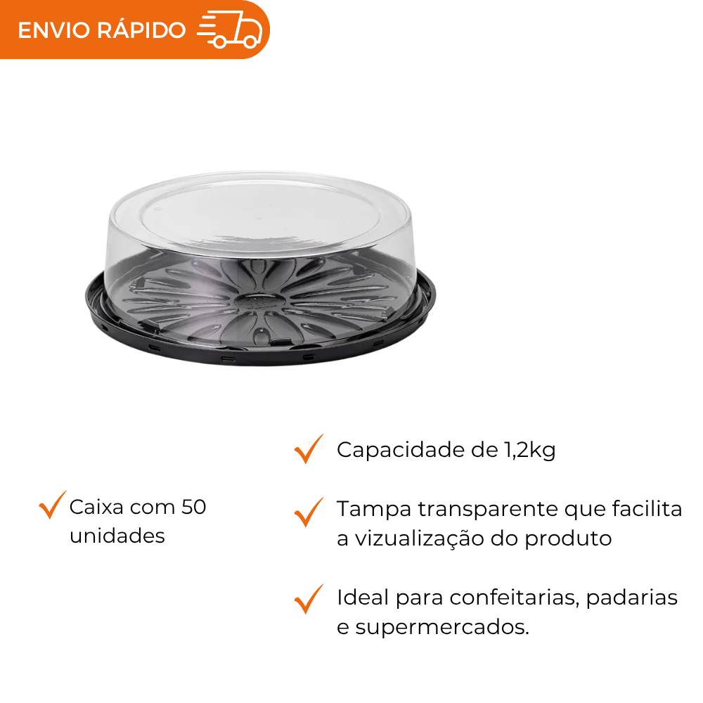 EMBALAGEM PET TORTA PQ PT - G 50CTB - CX C/50
