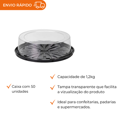 EMBALAGEM PET TORTA PQ PT - G 50CTB - CX C/50