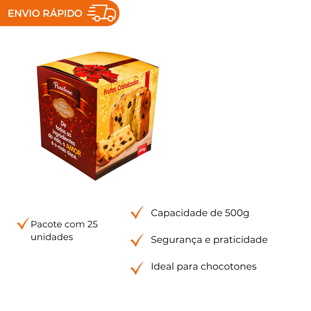 CAIXA P/ PANETONE FRUTAS CRISTALIZADAS - PC C/25