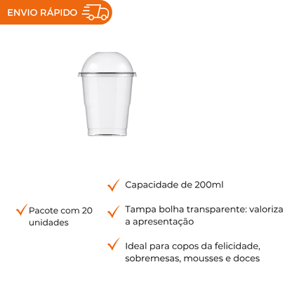 COPO 200 ML DESC. PP BIO CRISTAL C/TAMPA - PC C/20