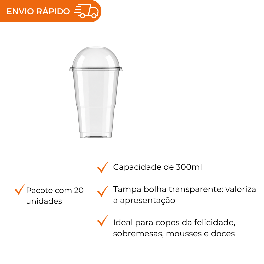 COPO 300 ML DESC. PP BIO CRISTAL C/TAMPA - PC C/20