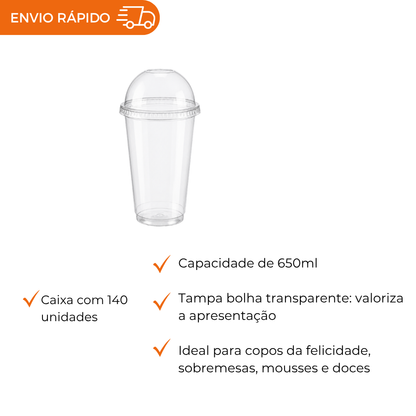 COPO 650ML PET C/TAMPA BOLHA - G 865SF - CX C/14X10
