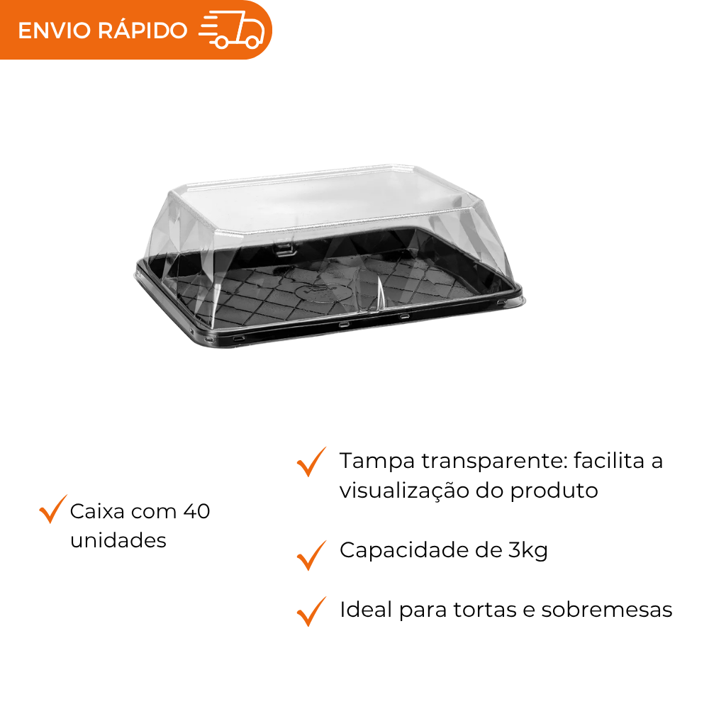EMBALAGEM PET TORTA RET GR PT - G 70D  - CX C/40