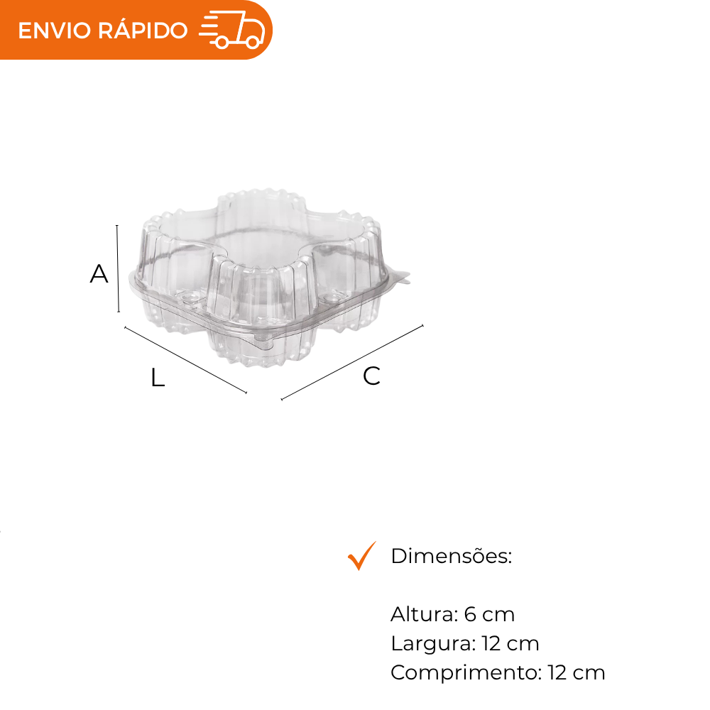 EMBALAGEM PET 4 DOCES QUADRADO - PF 15 - CX C/100