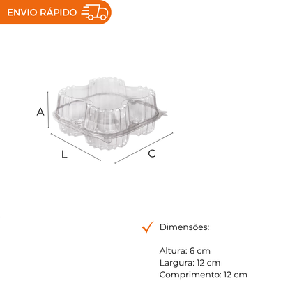 EMBALAGEM PET 4 DOCES QUADRADO - PF 15 - CX C/100