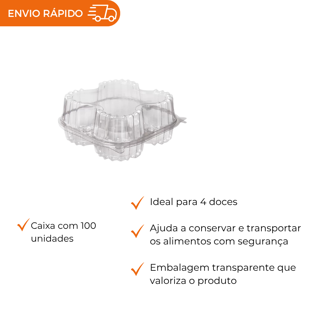 EMBALAGEM PET 4 DOCES QUADRADO - PF 15 - CX C/100
