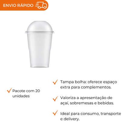 COPO 250 ML DESC. PP BIO CRISTAL C/TAMPA - PC C/20