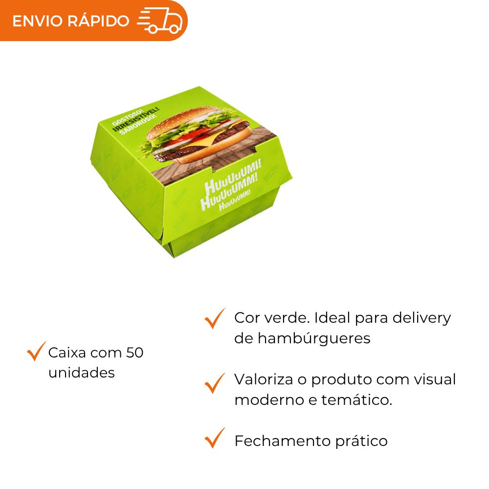 EMBALAGEM P/ HAMBURGUER H1 VERDE - CX C/50