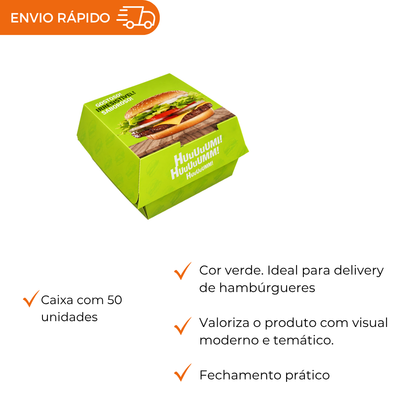 EMBALAGEM P/ HAMBURGUER H1 VERDE - CX C/50