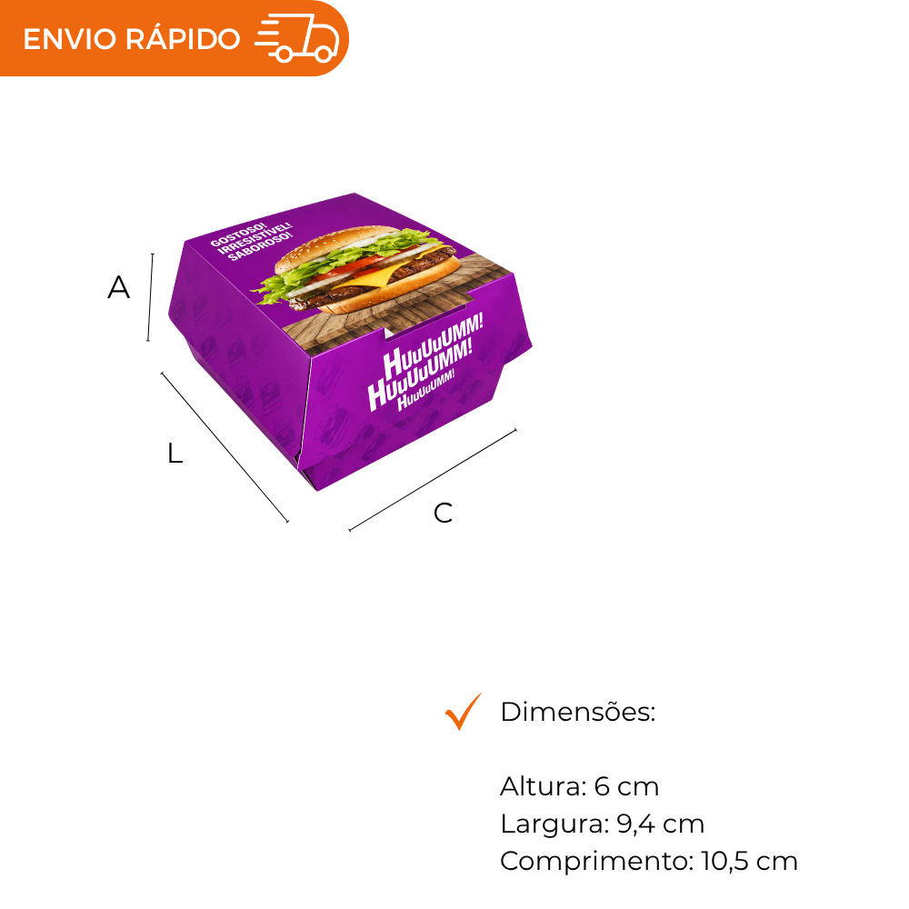 EMBALAGEM P/ HAMBURGUER H1 ROXA - CX C/50