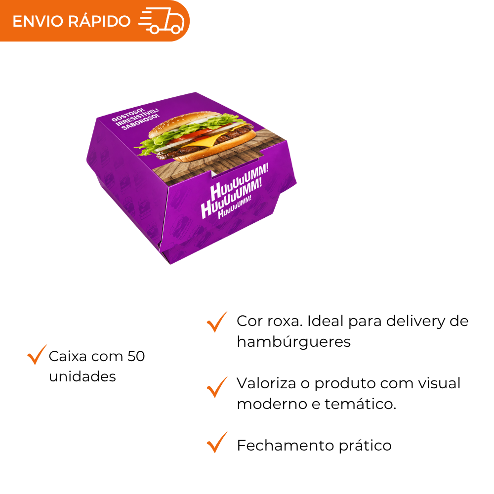 EMBALAGEM P/ HAMBURGUER H1 ROXA - CX C/50