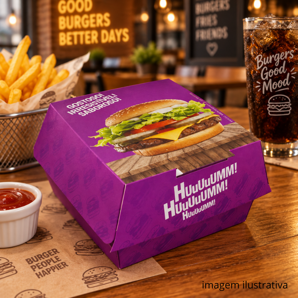 EMBALAGEM P/ HAMBURGUER H1 ROXA - CX C/50