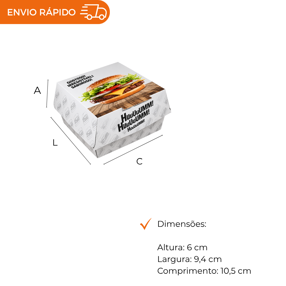 EMBALAGEM P/ HAMBURGUER H1 BRANCA - CX C/50