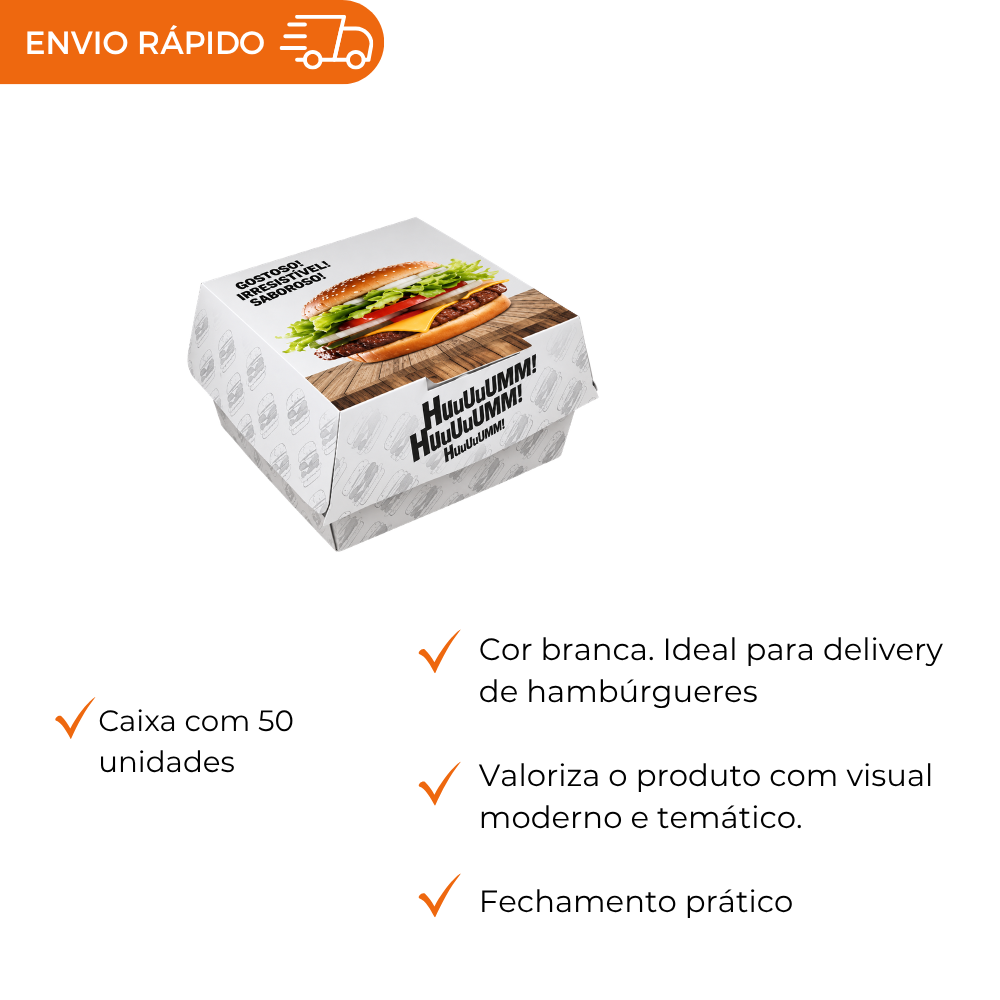 EMBALAGEM P/ HAMBURGUER H1 BRANCA - CX C/50
