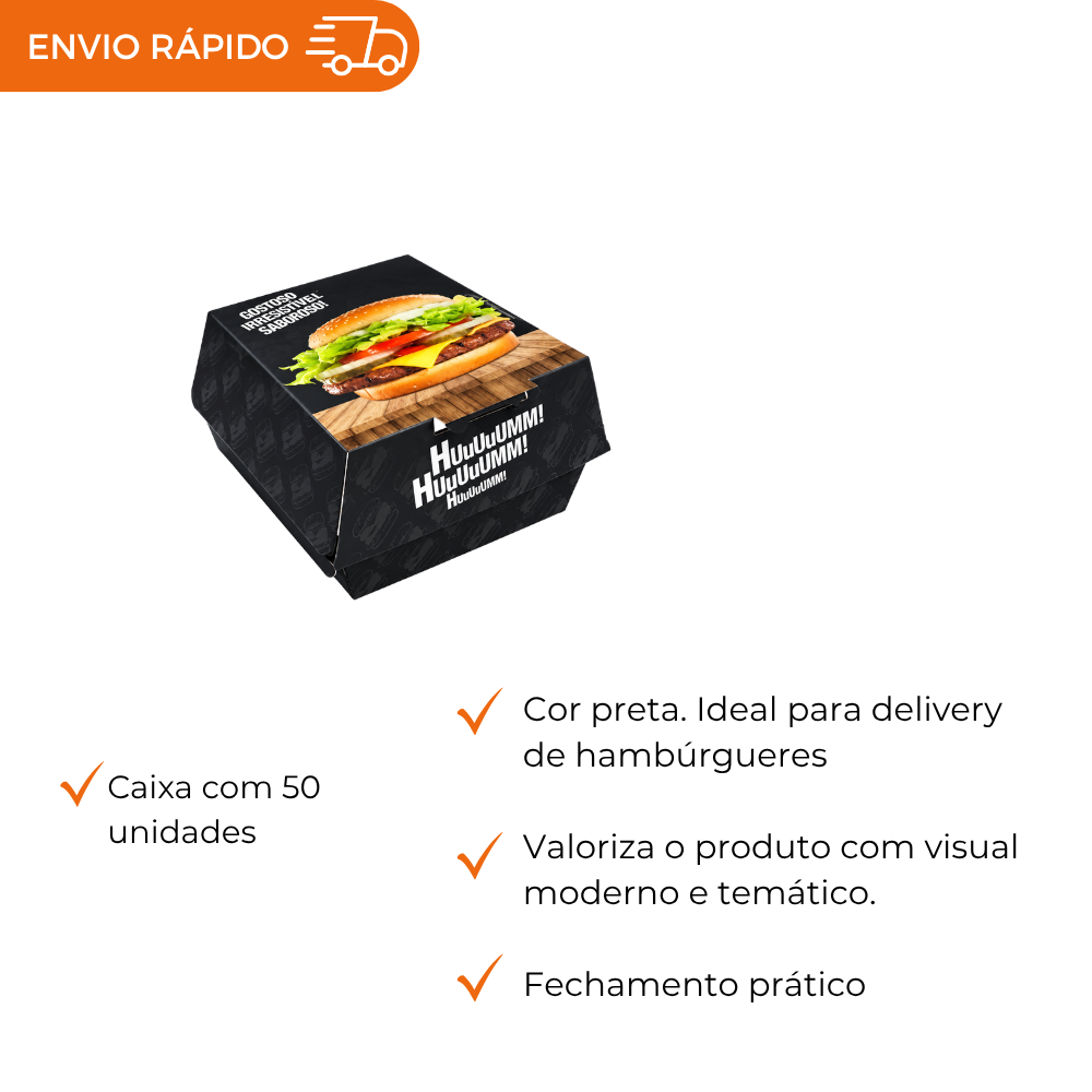 EMBALAGEM P/ HAMBURGUER H1 PRETA - CX C/50