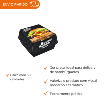 EMBALAGEM P/ HAMBURGUER H1 PRETA - CX C/50