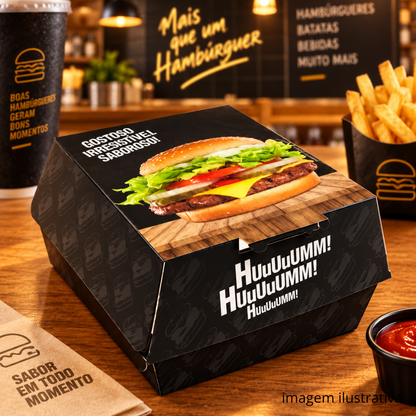 EMBALAGEM P/ HAMBURGUER H1 PRETA - CX C/50