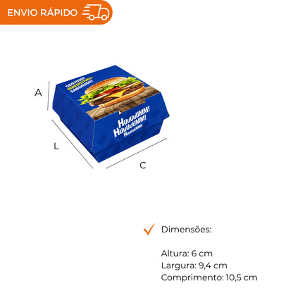 EMBALAGEM P/ HAMBURGUER H1 AZUL - CX C/50