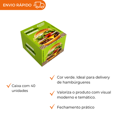 EMBALAGEM P/ HAMBURGUER H2 VERDE - PC C/40