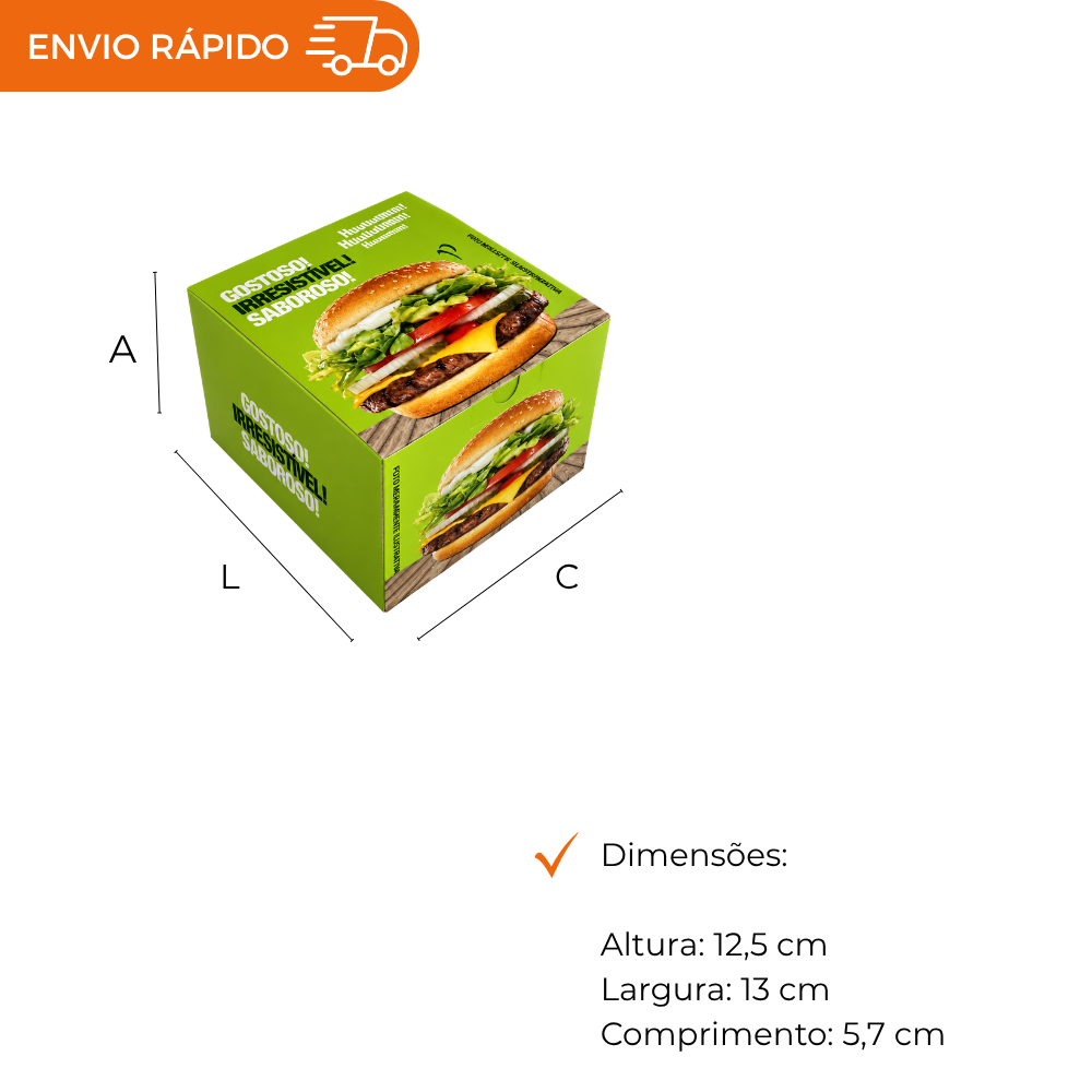 EMBALAGEM P/ HAMBURGUER H2 VERDE - PC C/40