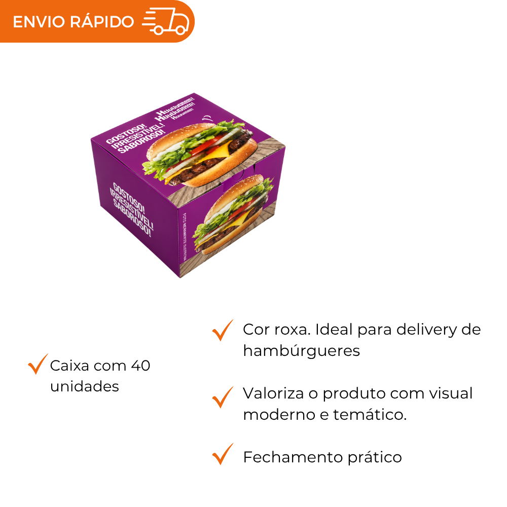 EMBALAGEM P/ HAMBURGUER H2 ROXA - PC C/40