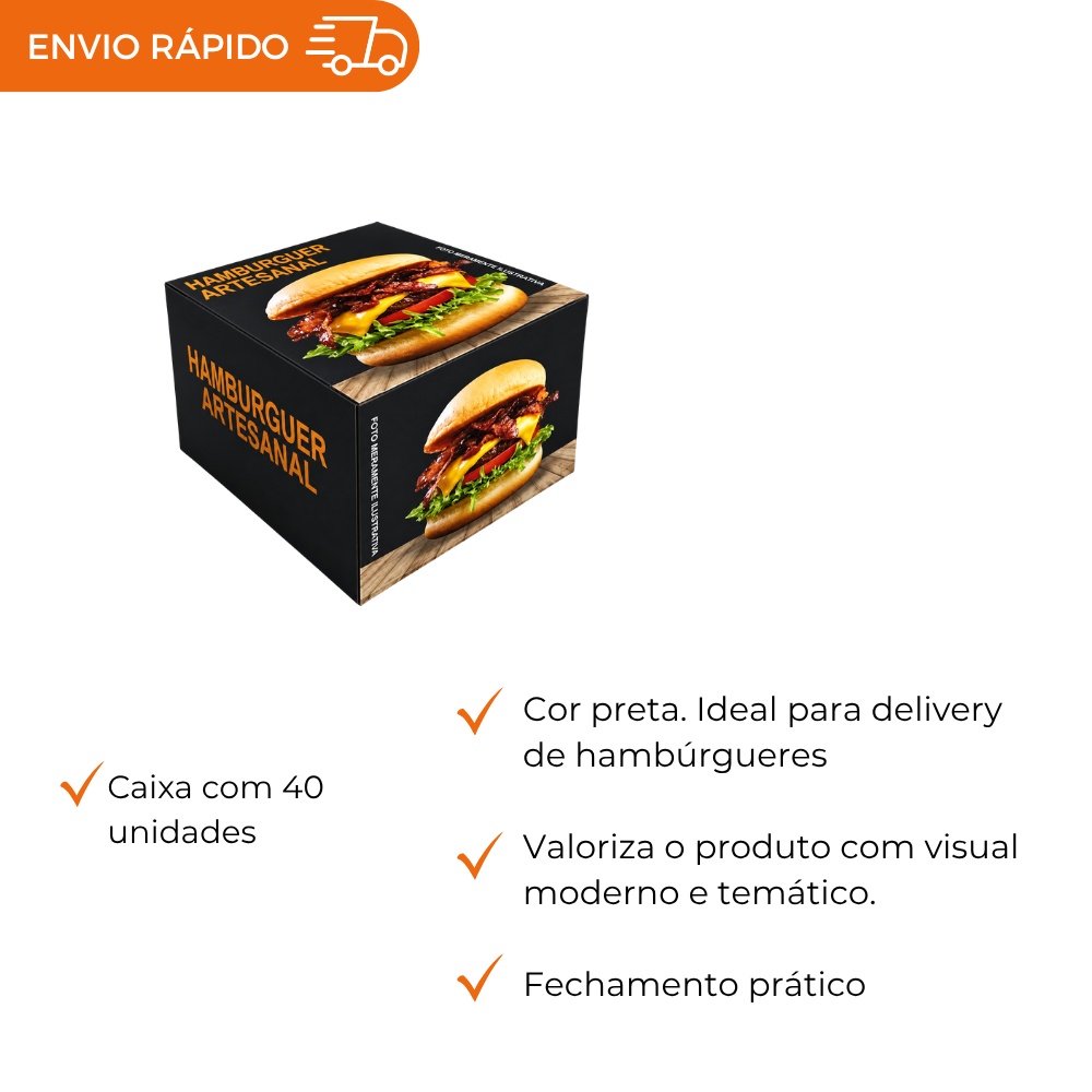 EMBALAGEM P/ HAMBURGUER H2 PRETA - PC C/40