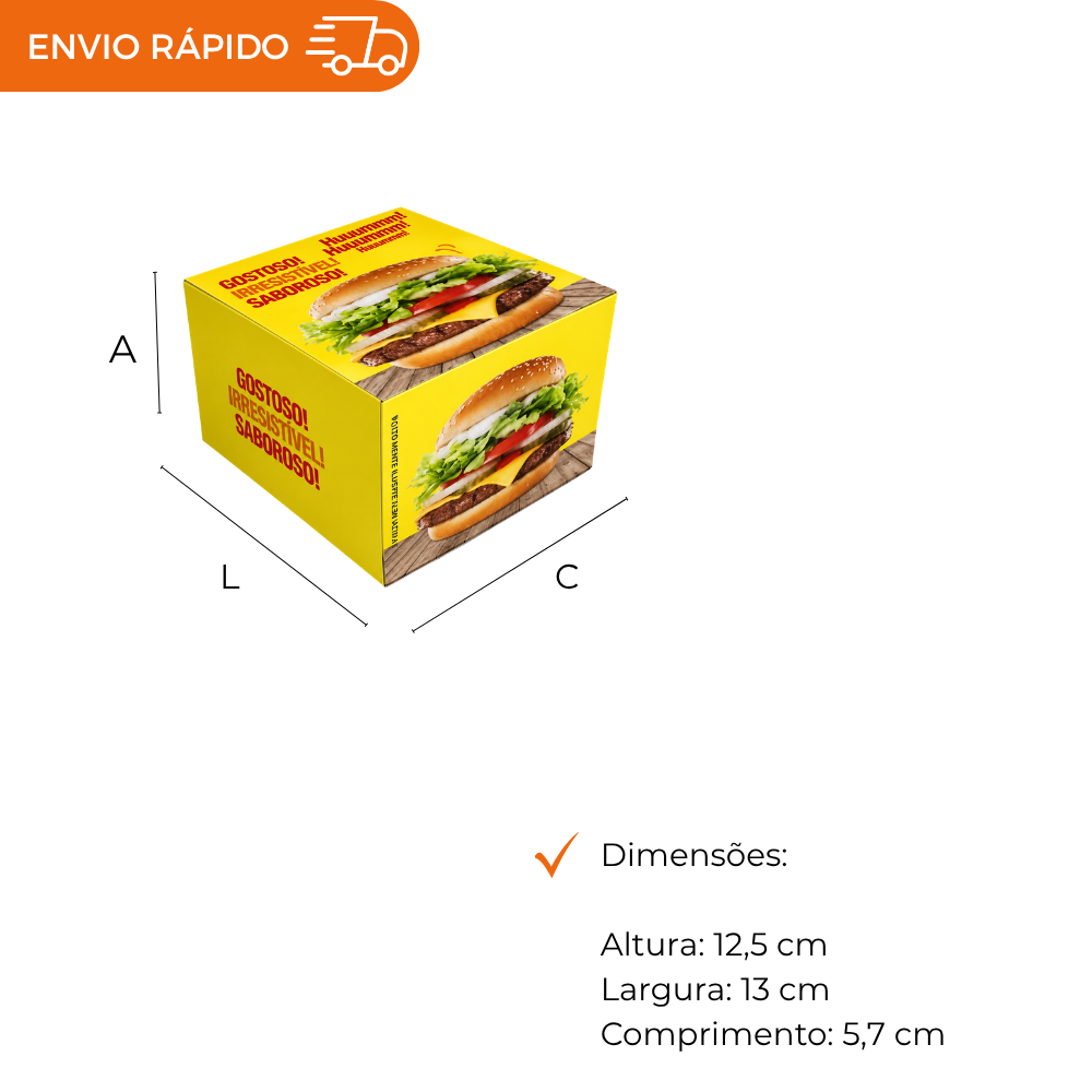 EMBALAGEM P/ HAMBURGUER H2 AMARELA - PC C/40