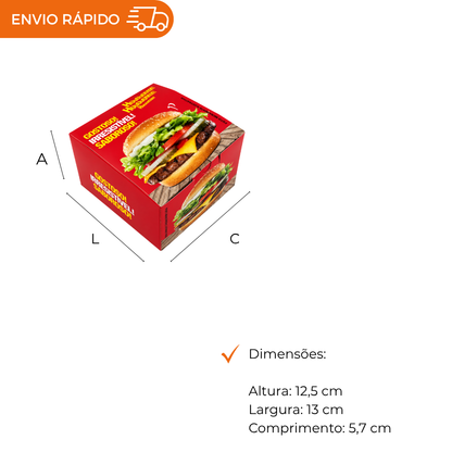 EMBALAGEM P/ HAMBURGUER H2 VERMELHA - PC C/40