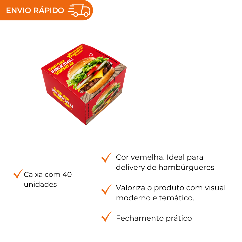 EMBALAGEM P/ HAMBURGUER H2 VERMELHA - PC C/40
