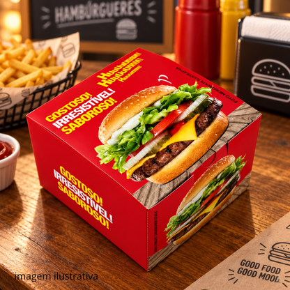 EMBALAGEM P/ HAMBURGUER H2 VERMELHA - PC C/40