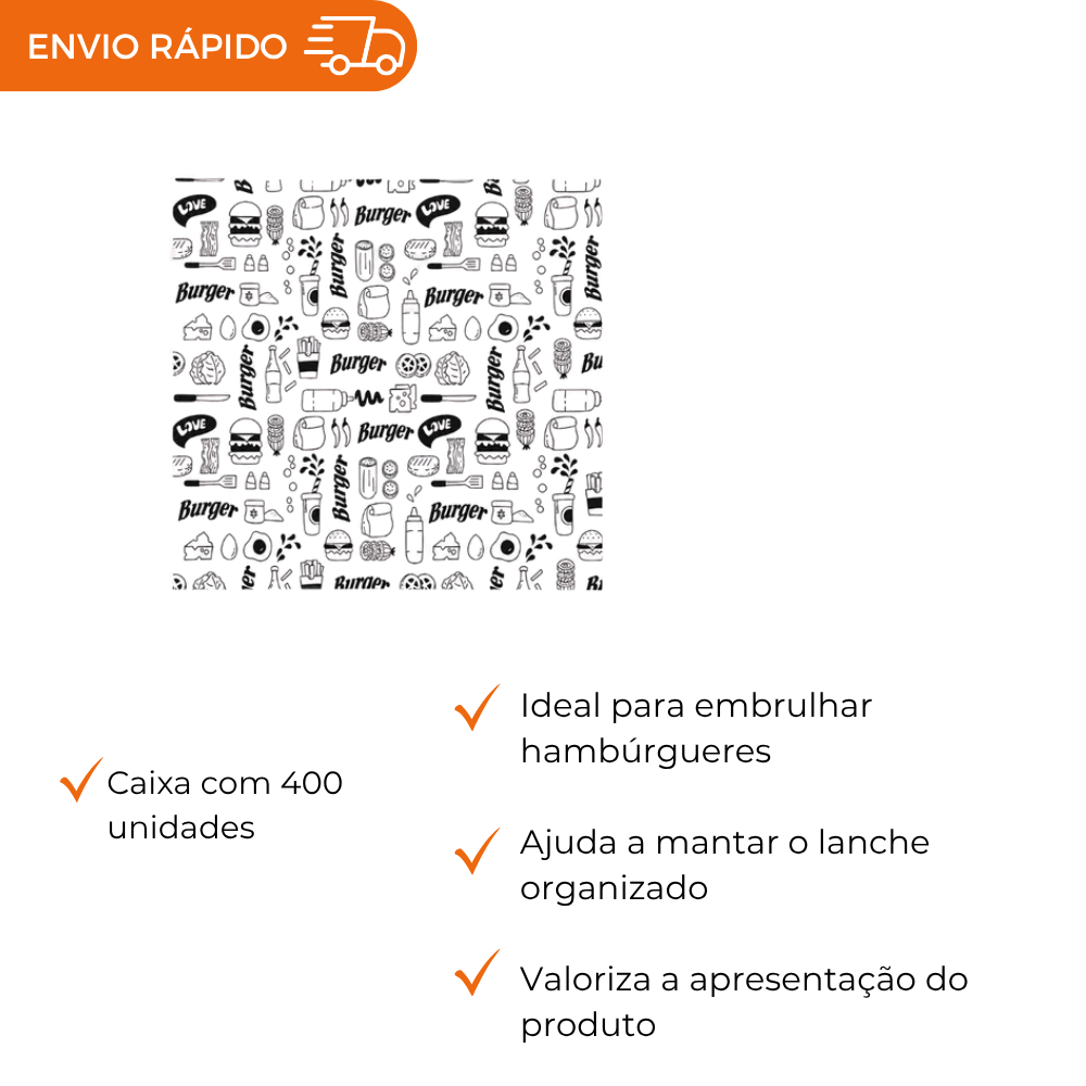 PAPEL ACOPLADO P/HAMBURGUER 30X38 - CX C/400
