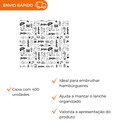 PAPEL ACOPLADO P/HAMBURGUER 30X38 - CX C/400