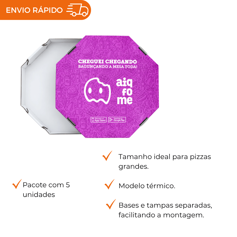 Embalagem para pizza Térmica 35cm Estampa Aiqfome - Pacote com 5 unidades