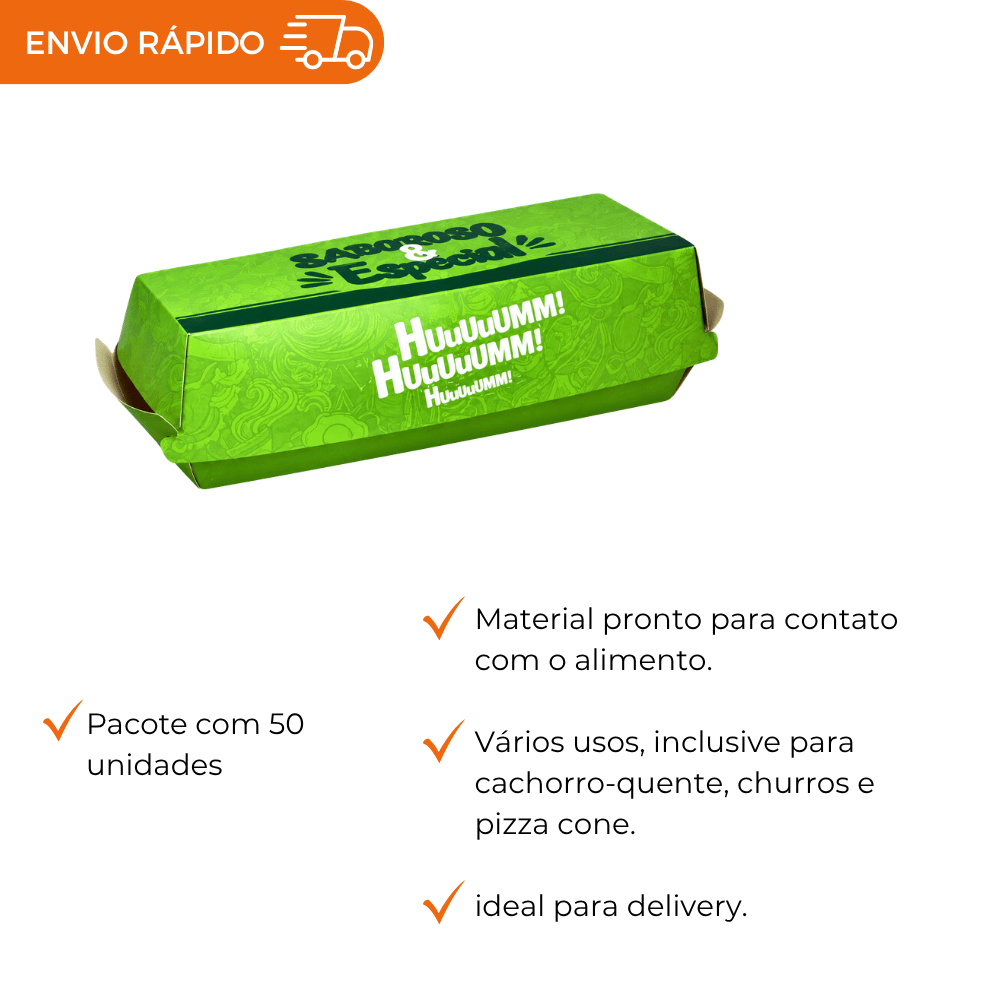 50 Embalagens Caixas Multiuso Cachorro Quente Churros Pizza Cone Entrega Delivery 500 ml