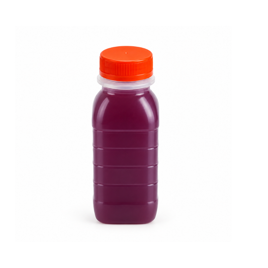 GARRAFA PLAST P/SUCO QUAD. C/TAMPA 300ML - FD C/100
