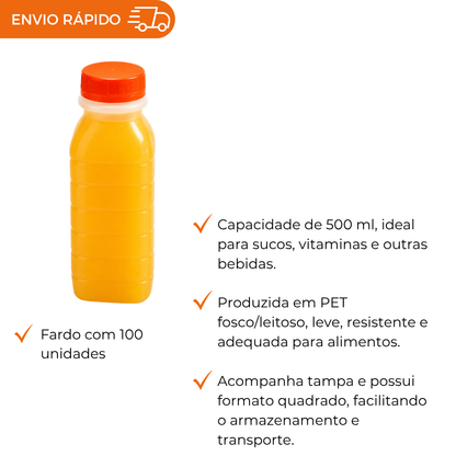 GARRAFA PLAST P/SUCO QUAD. C/TAMPA 500ML - FD C/100