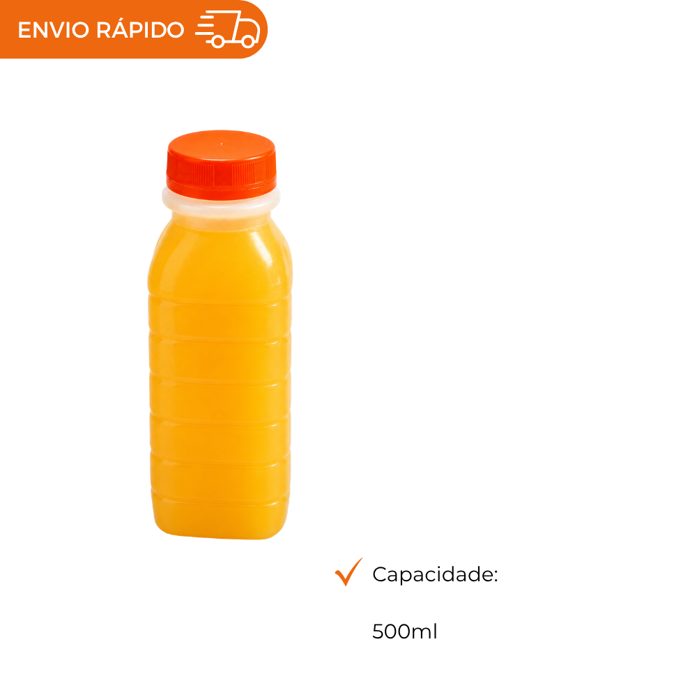 GARRAFA PLAST P/SUCO QUAD. C/TAMPA 500ML - FD C/100